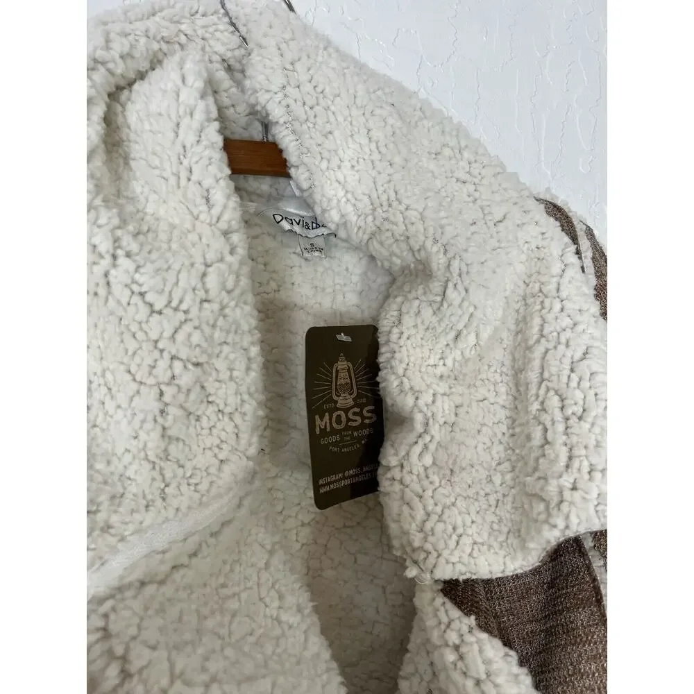 Sherpa Jacket Boho David And Danny Sweater Brown White Wrap Warm Boho Coat Sz S